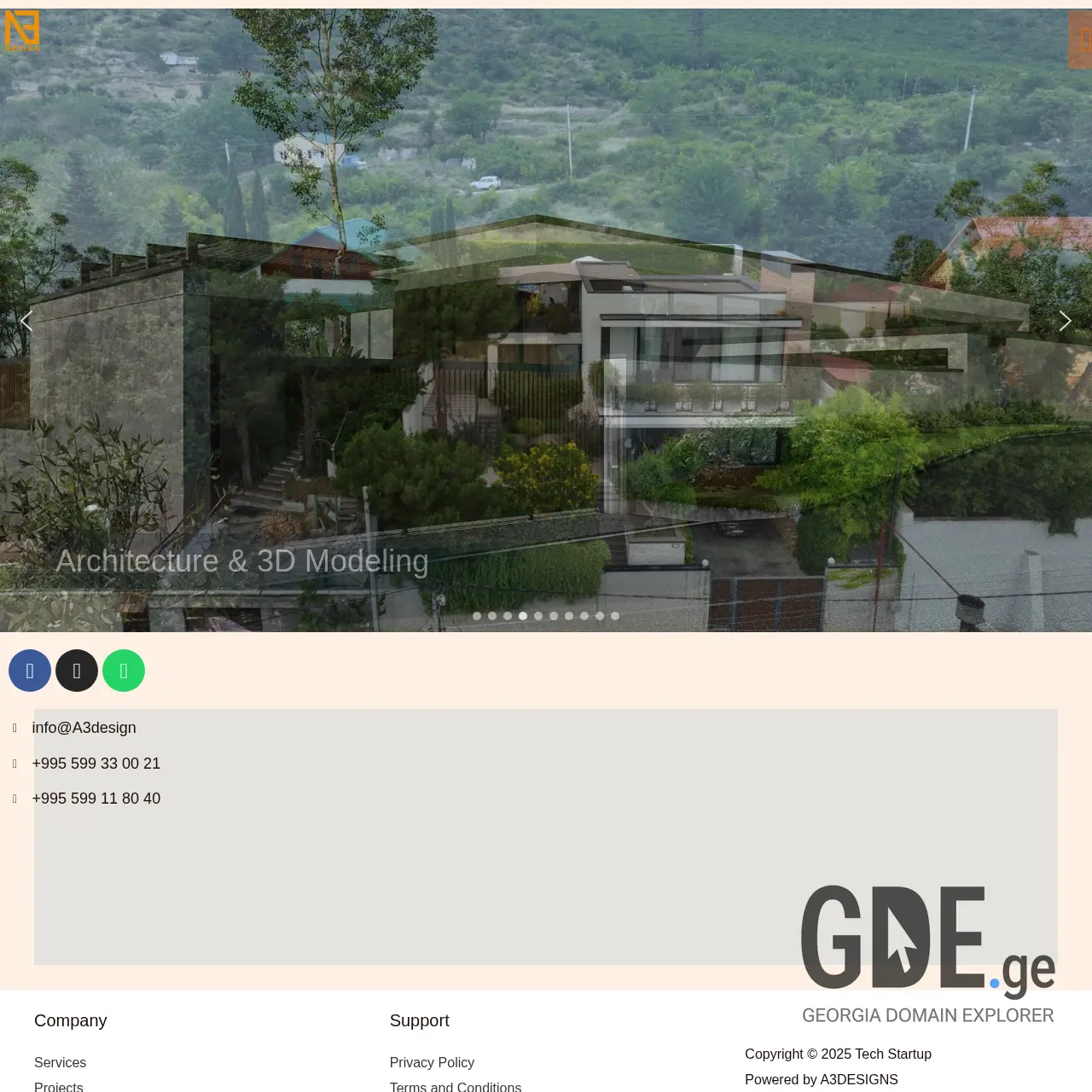 Screenshot of the site a3design.ge at 2025-12-08