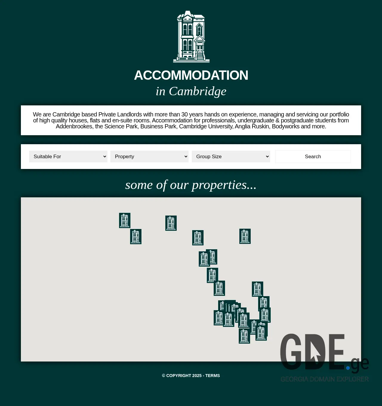 Screenshot of the site accommodationincambrid.ge at 2025-12-07