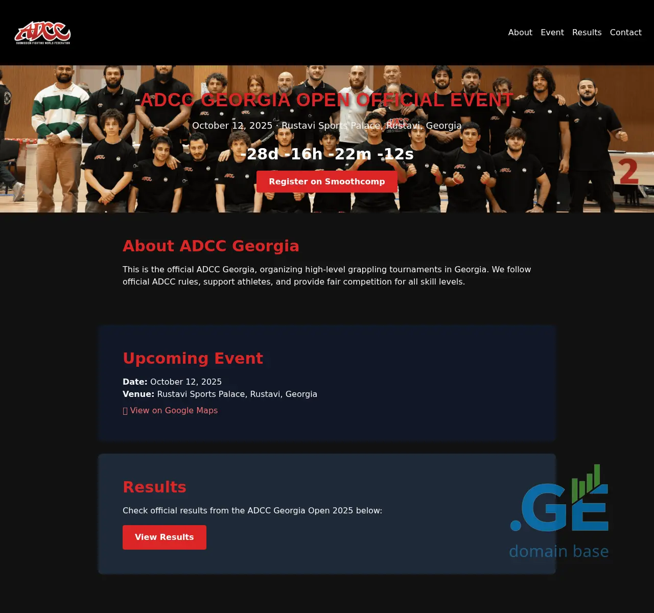 Screenshot of the site adcc.ge at 2025-11-08