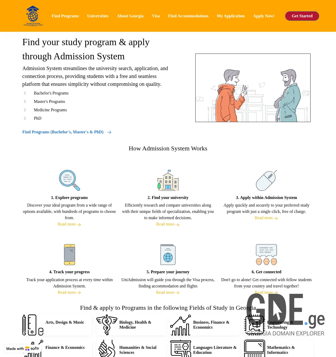 Screenshot of the site admission.edu.ge at 2025-11-29