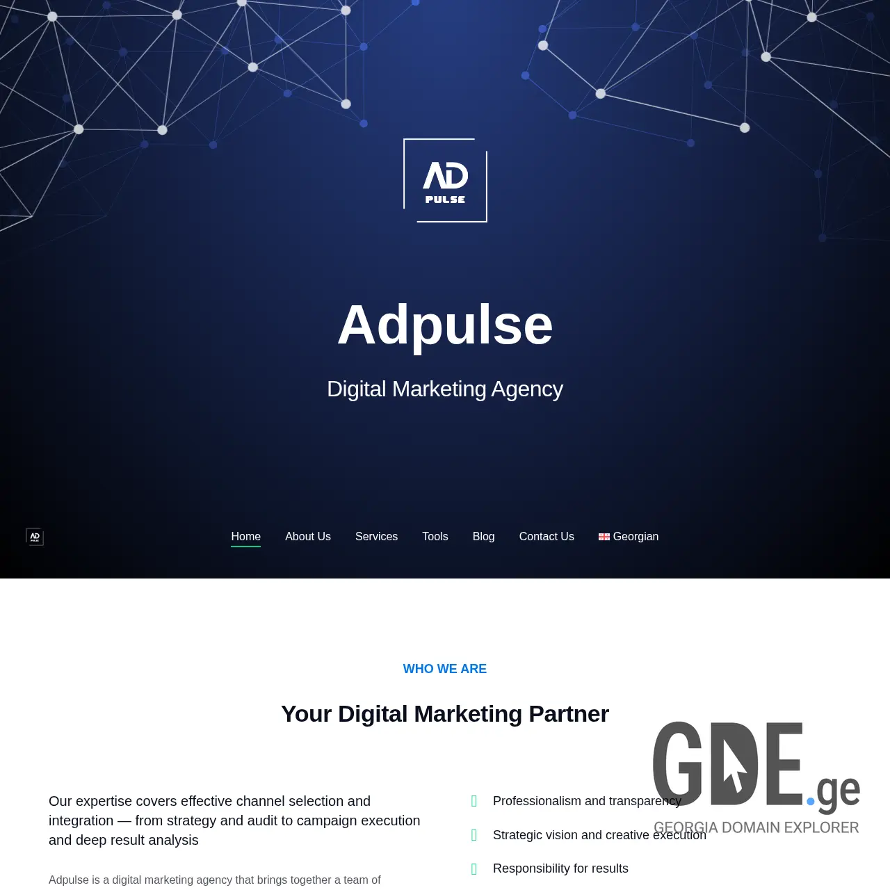 Screenshot of the site adpulse.ge at 2025-12-08