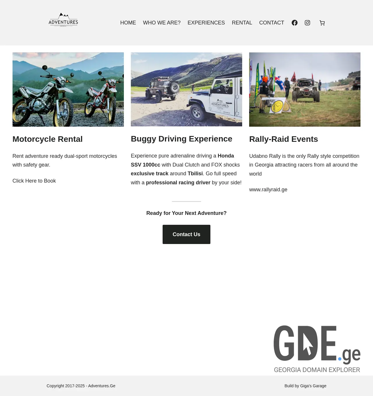 Screenshot of the site adventures.ge at 2025-11-29