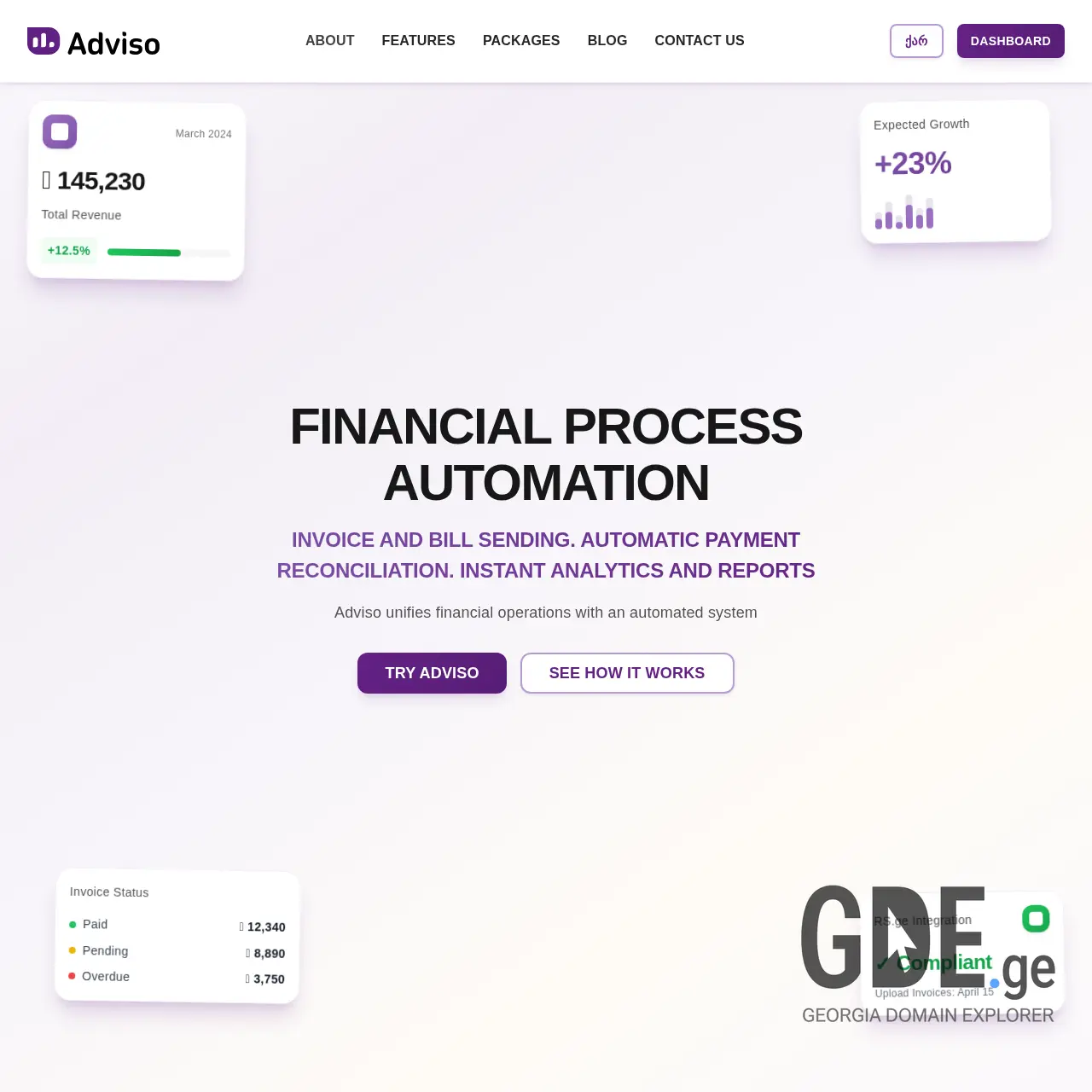 Screenshot of the site adviso.ge at 2025-12-08