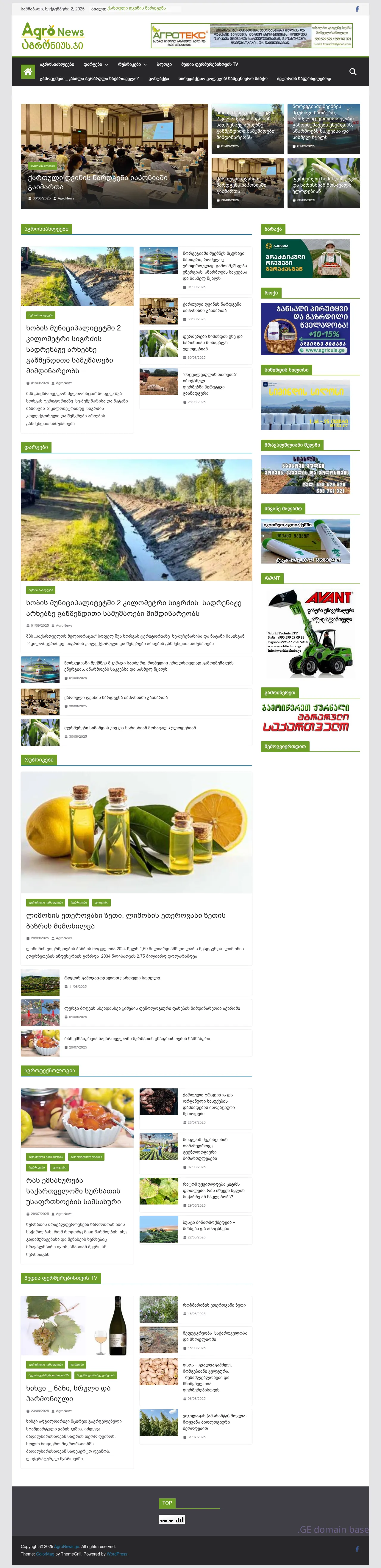 Screenshot of the site agronews.ge