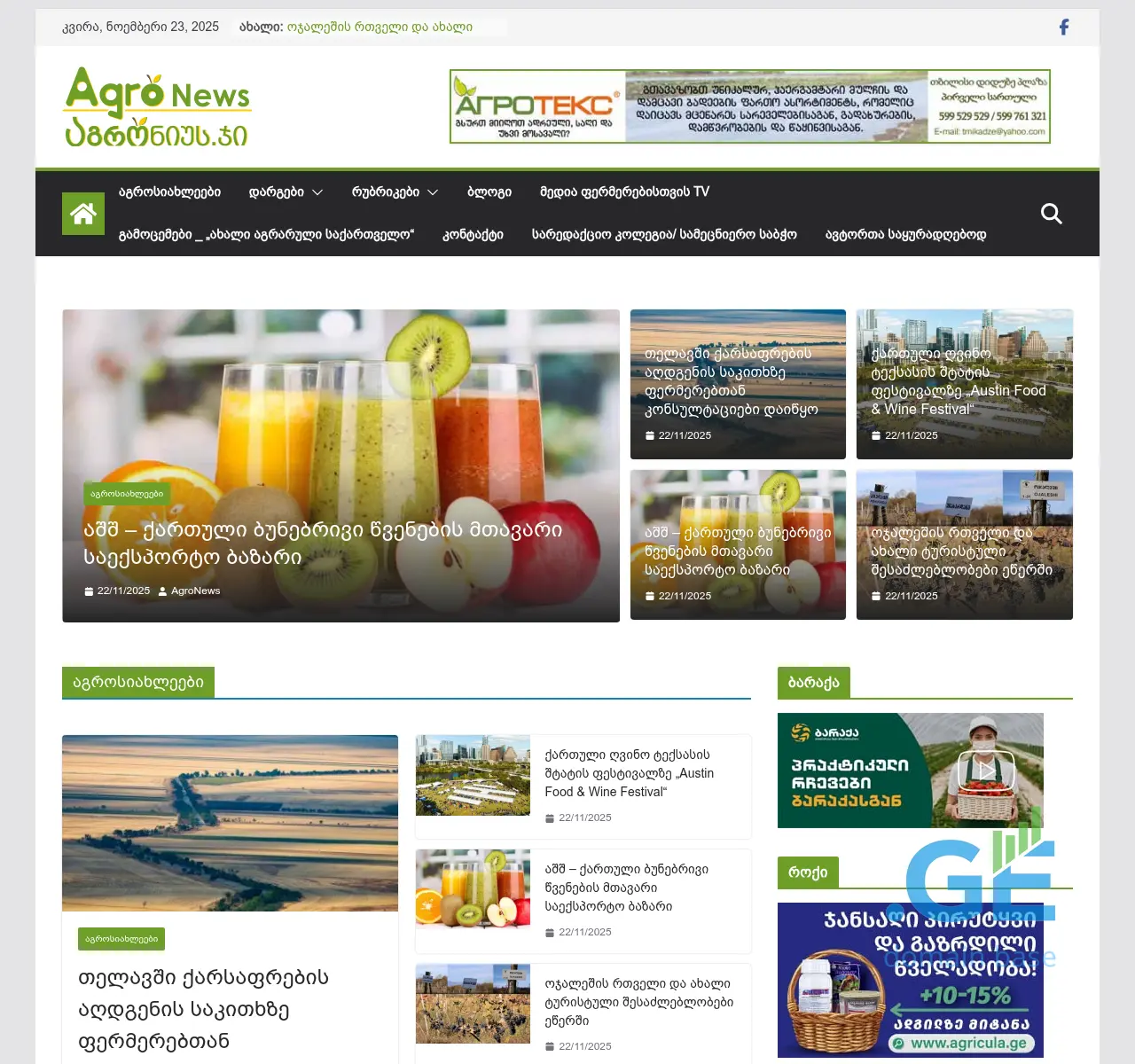 Screenshot of the site agronews.ge at 2025-11-23