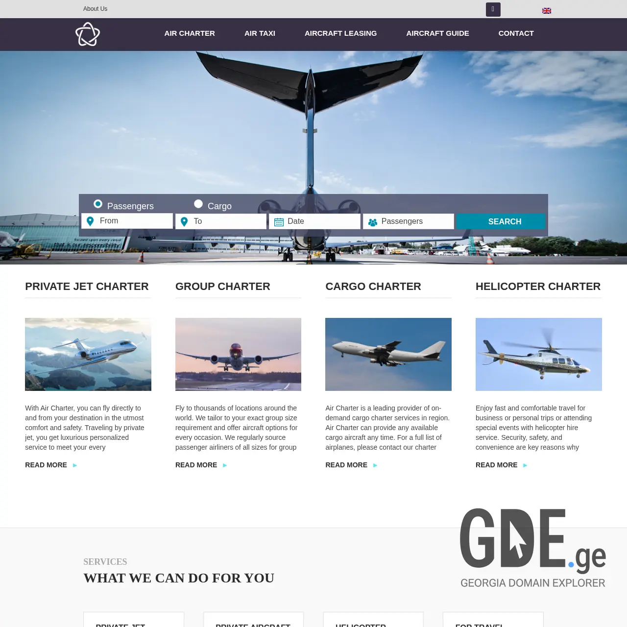 Screenshot of the site aircharter.ge at 2025-12-15