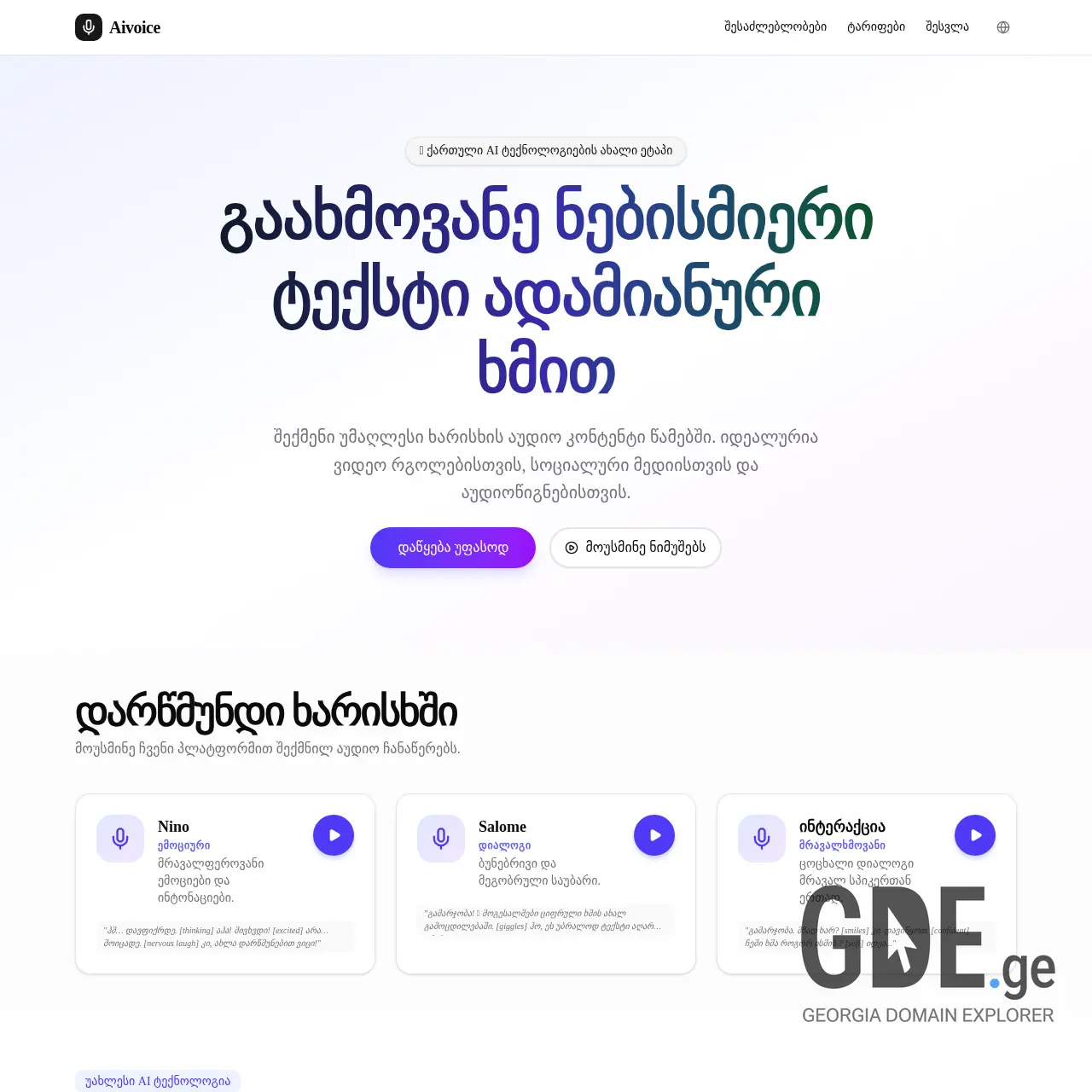 Screenshot of the site aivoice.ge at 2026-01-28