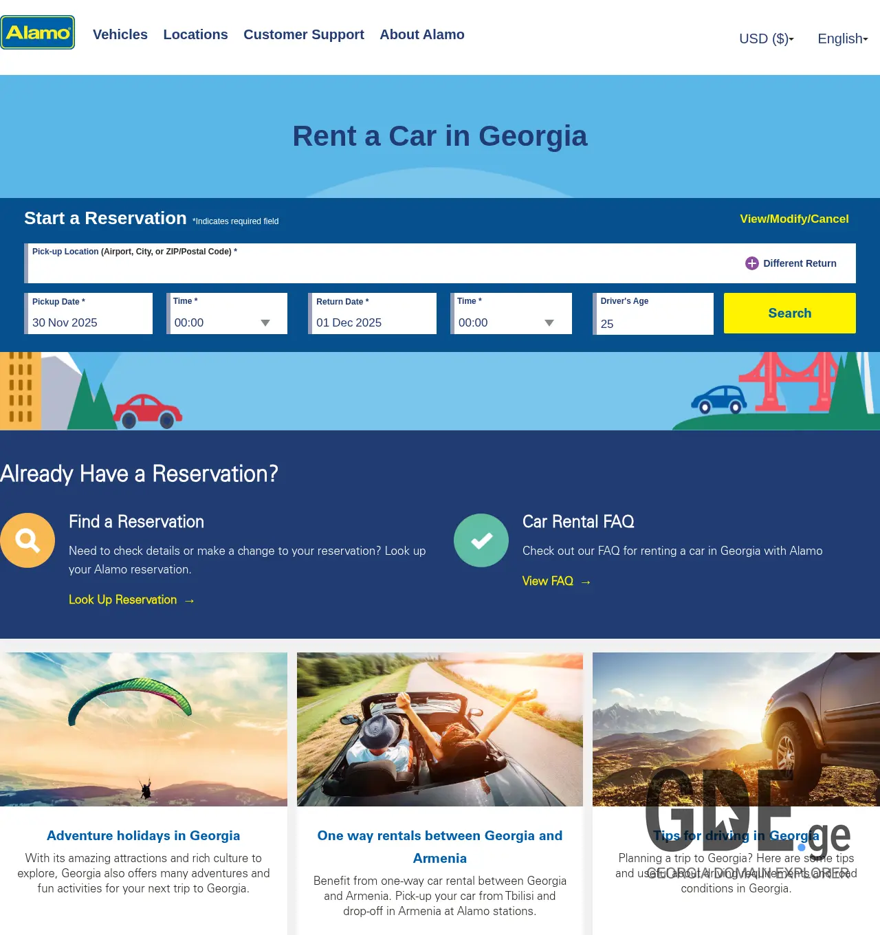 Screenshot of the site alamo.ge at 2025-11-29
