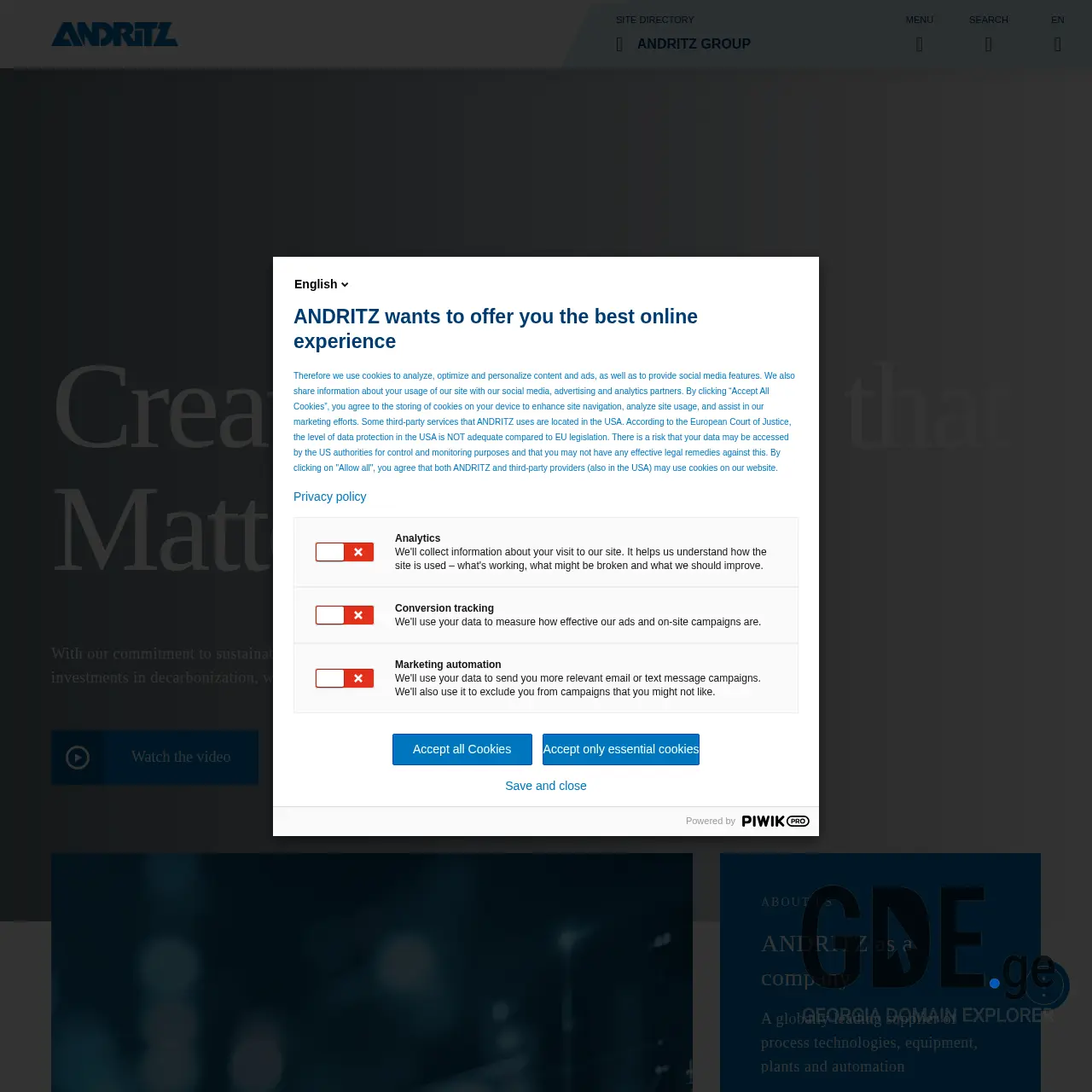 Screenshot of the site andritz.ge at 2025-12-08