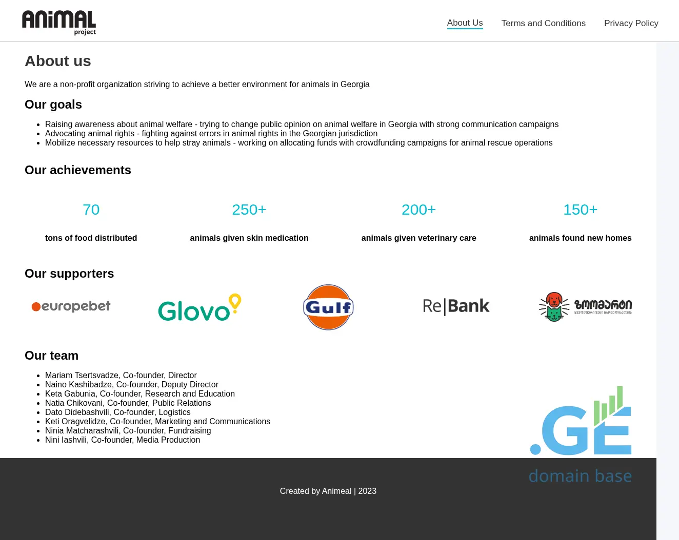 Screenshot of the site animalproject.ge