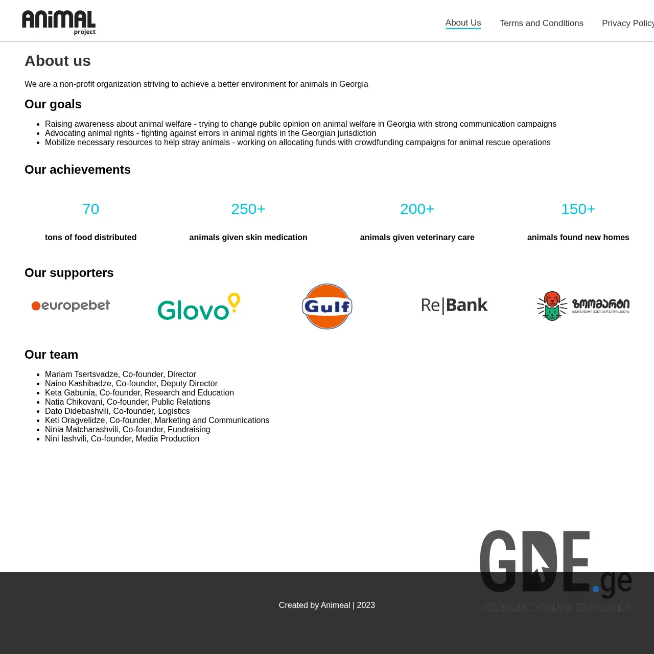 Screenshot of the site animalproject.ge at 2025-12-08