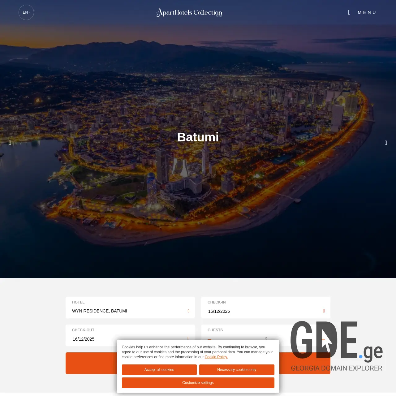 Screenshot of the site aparthotelscollection.ge at 2025-12-15