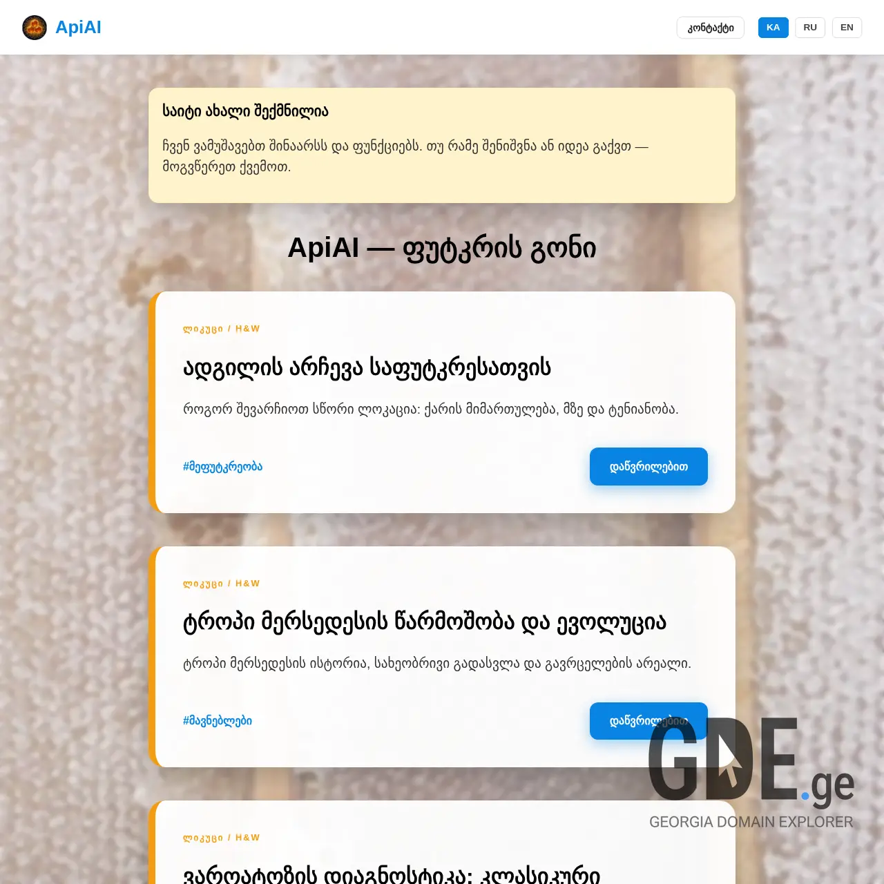 Screenshot of the site apiai.ge at 2026-02-06