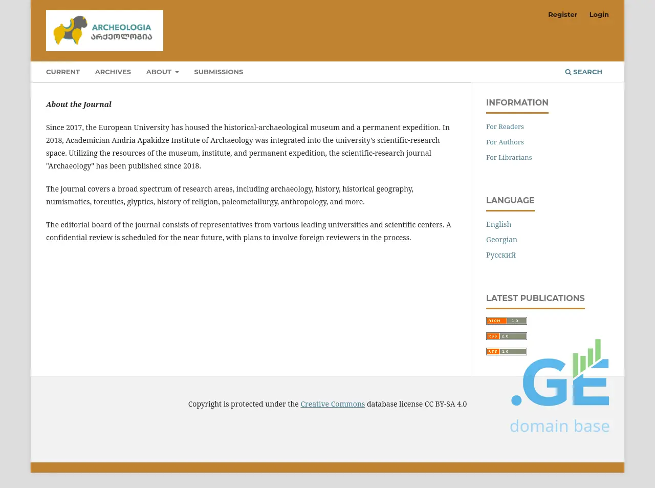Screenshot of the site archeologia.ge