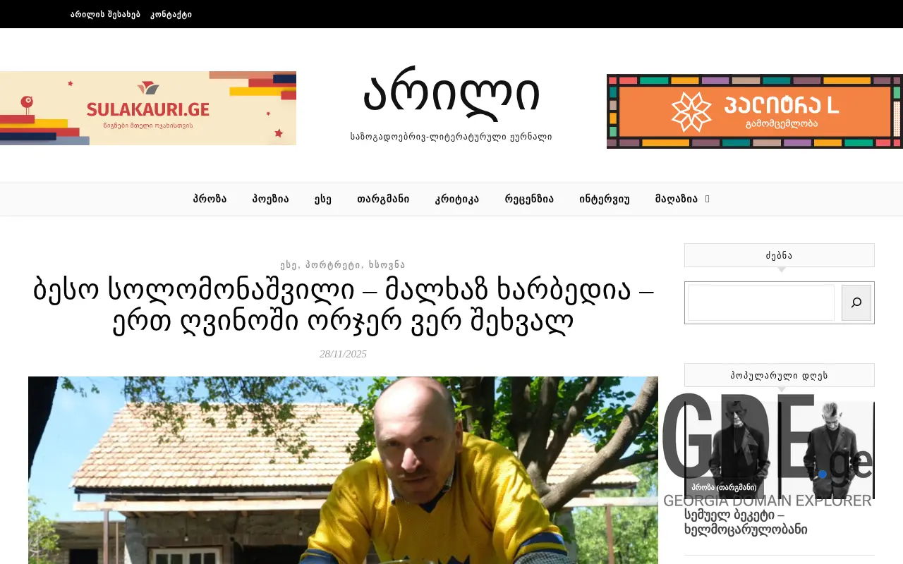 Screenshot of the site arilimag.ge at 2025-11-28