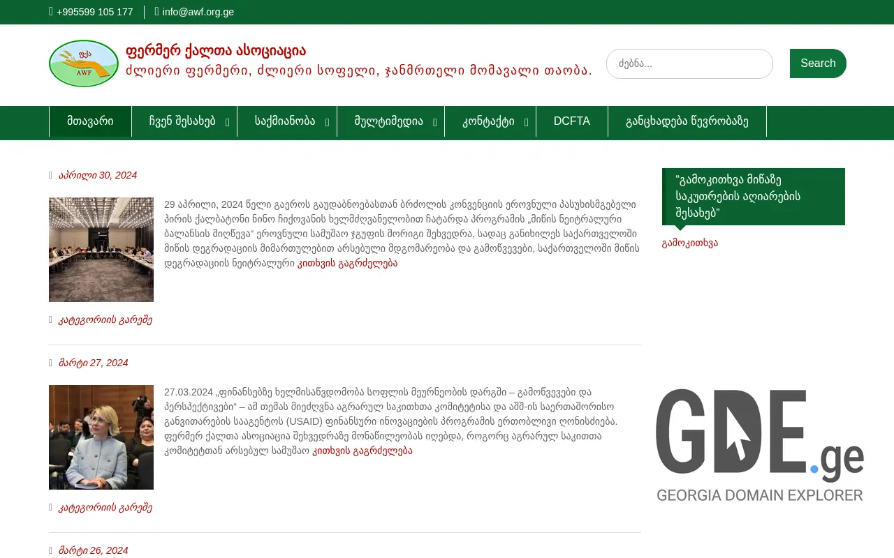Screenshot of the site awf.org.ge at 2025-11-28