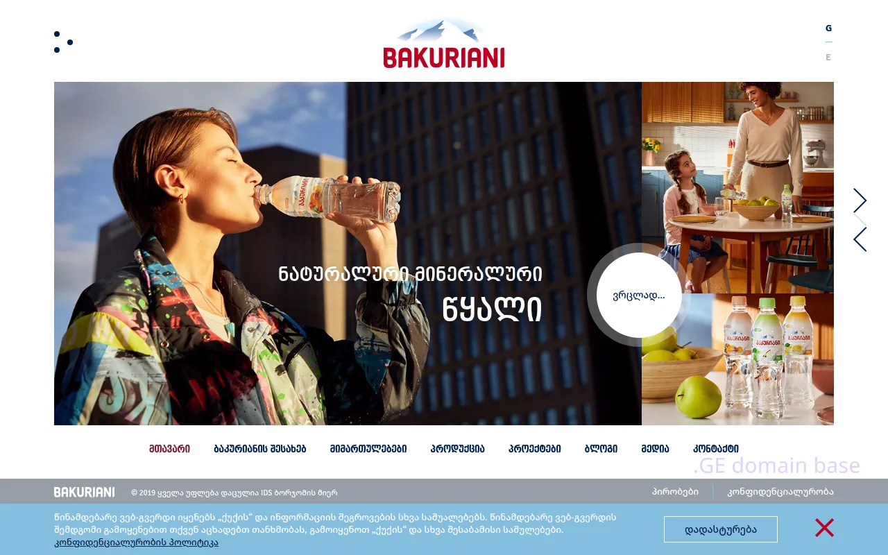 Screenshot of the site bakurianiwater.ge
