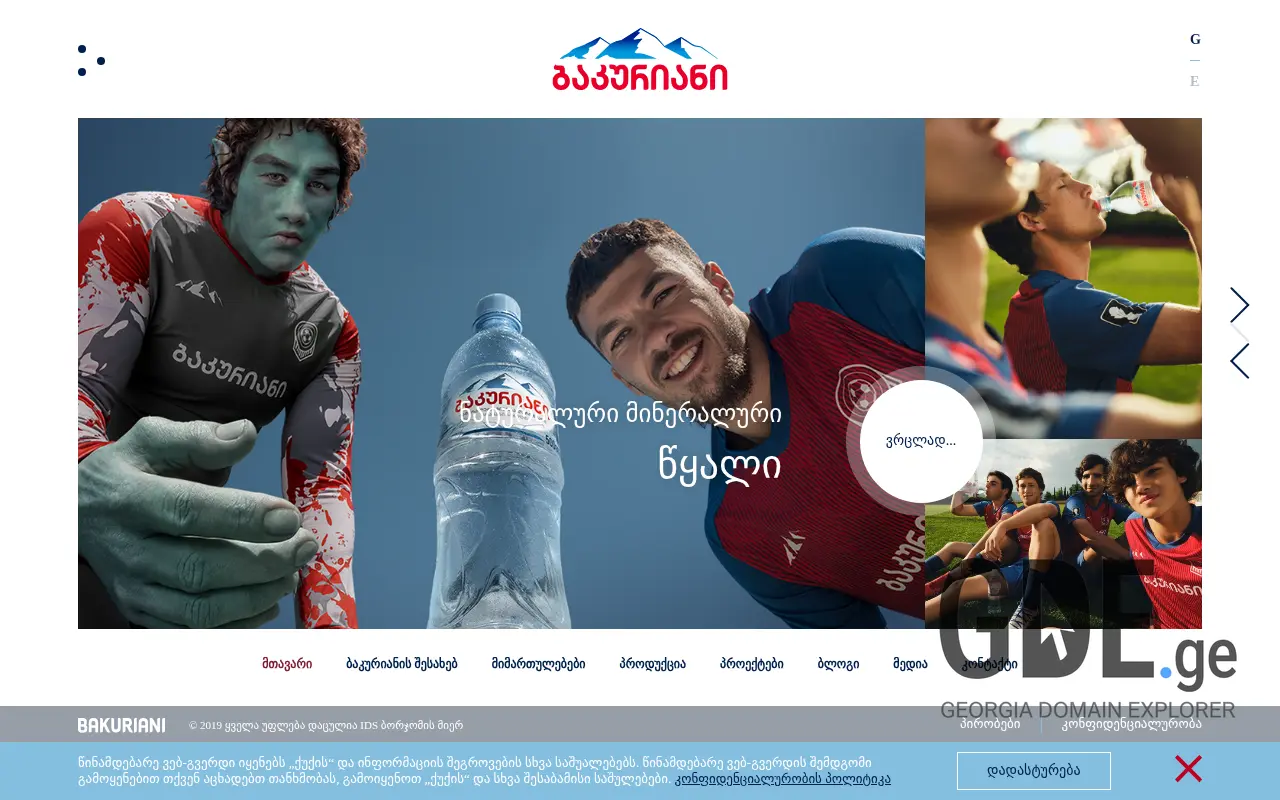 Screenshot of the site bakurianiwater.ge at 2025-11-28