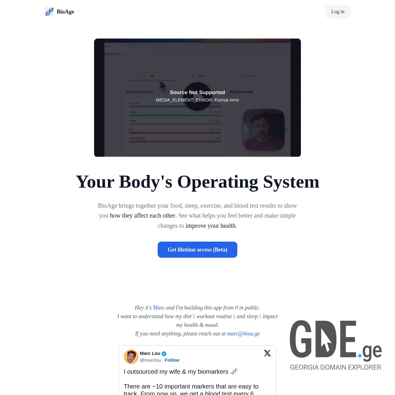 Screenshot of the site bioa.ge at 2025-12-08