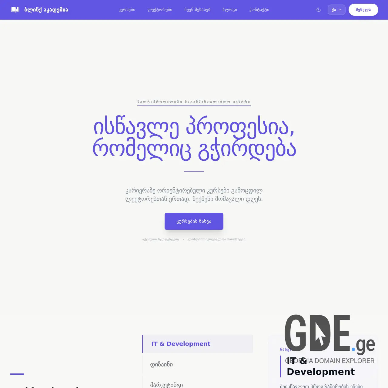Screenshot of the site blinkacademy.ge at 2025-12-24