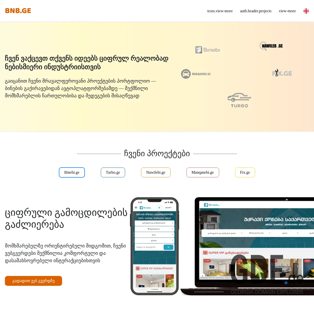 Screenshot of the site bnbinvest.ge at 2025-12-08