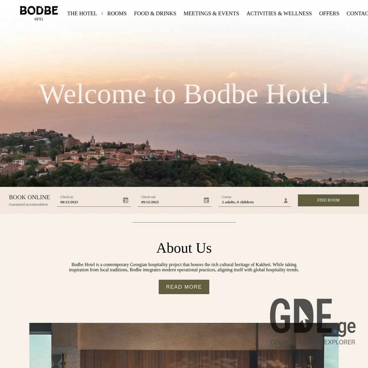Screenshot of the site bodbehotel.ge at 2025-12-08