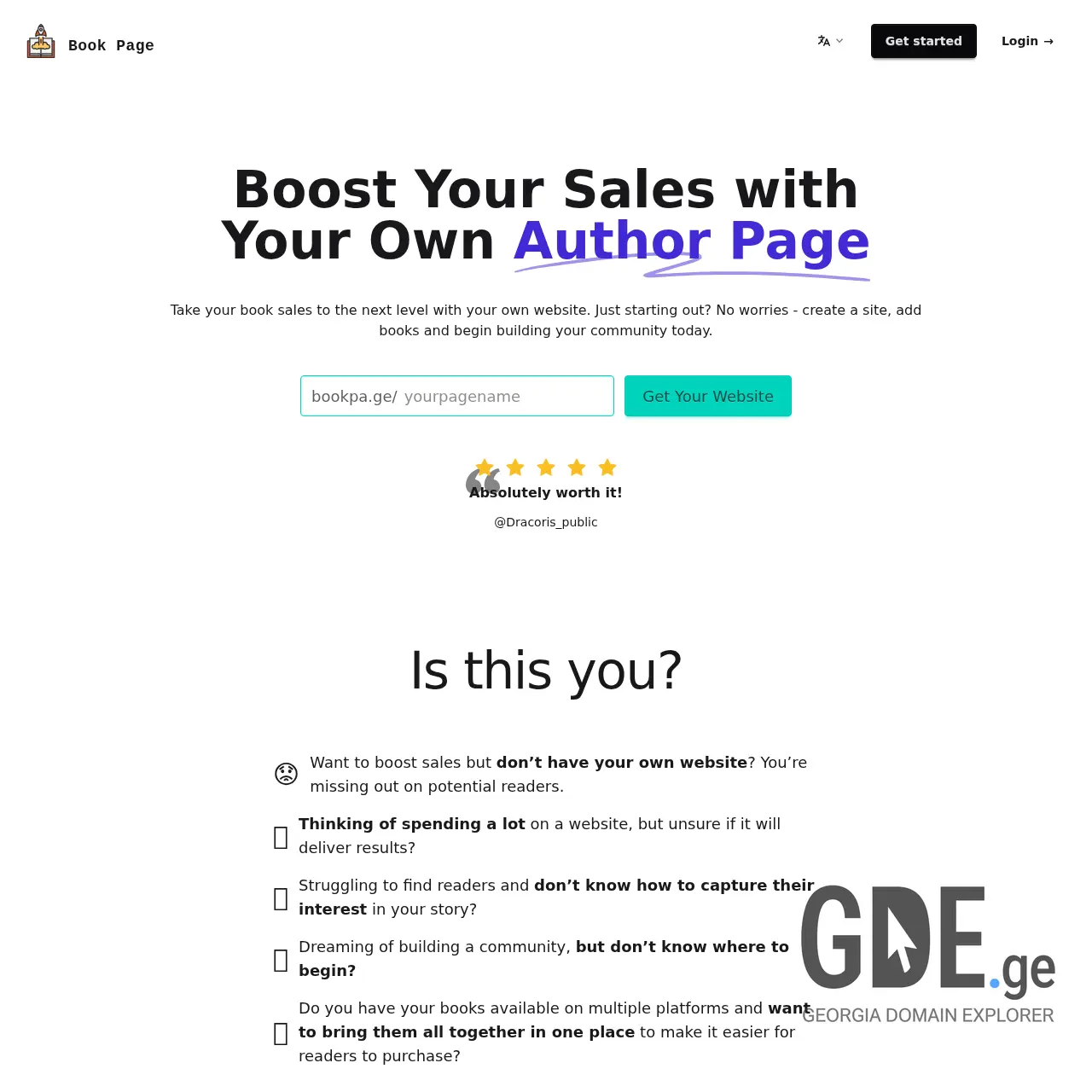 Screenshot of the site bookpa.ge at 2025-12-07