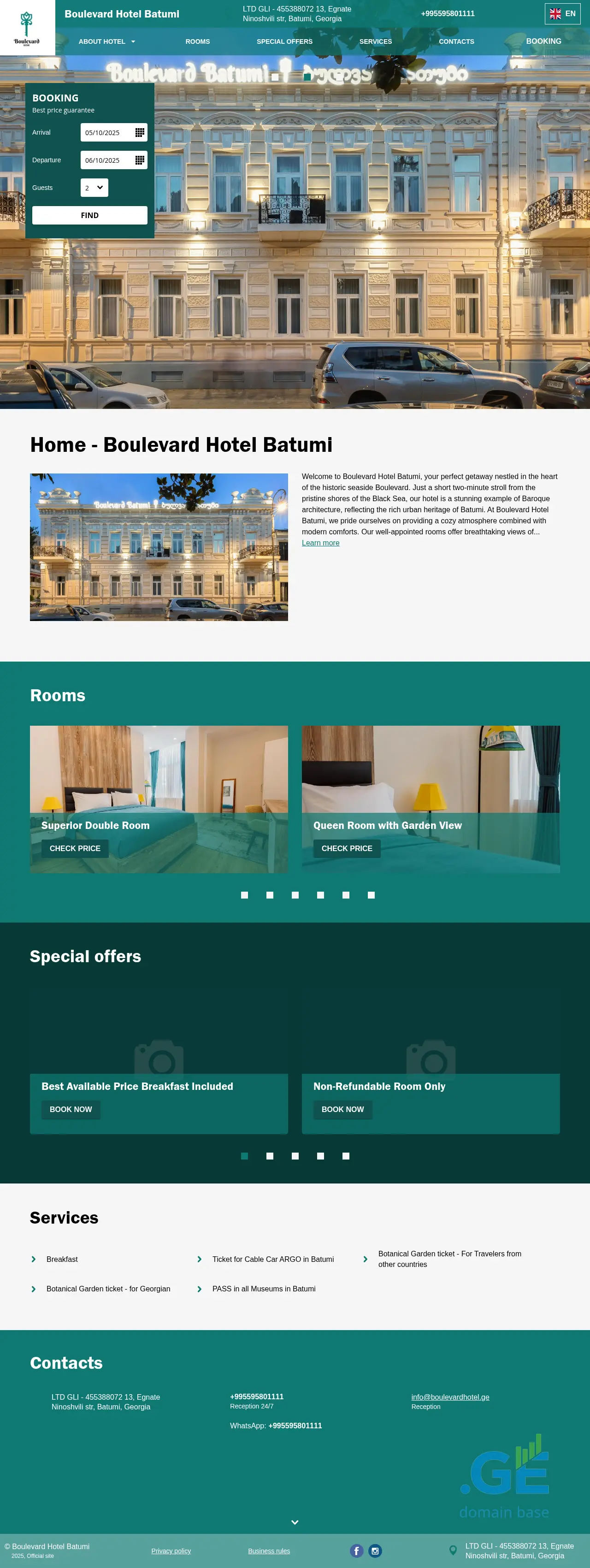 Screenshot of the site boulevardhotel.ge