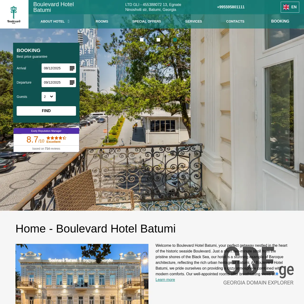 Screenshot of the site boulevardhotelbatumi.ge at 2025-12-07