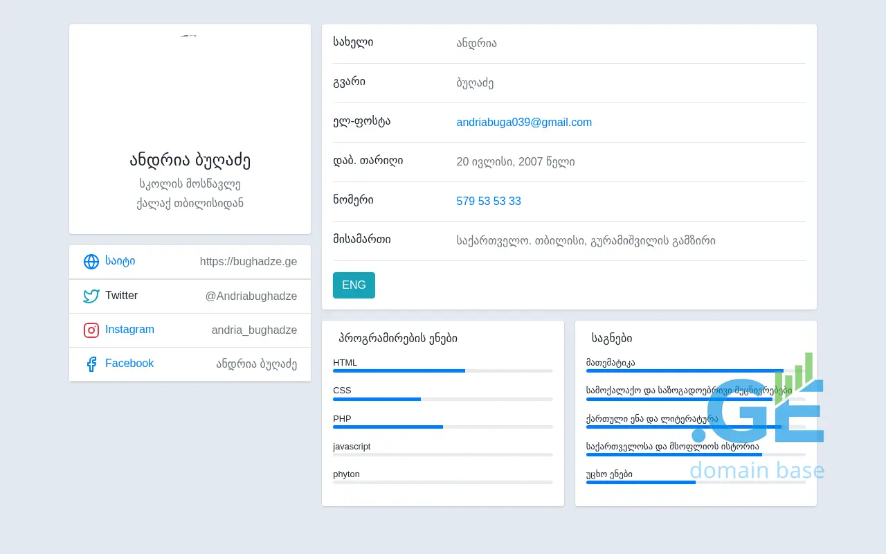 Screenshot of the site bughadze.ge at 2025-10-04