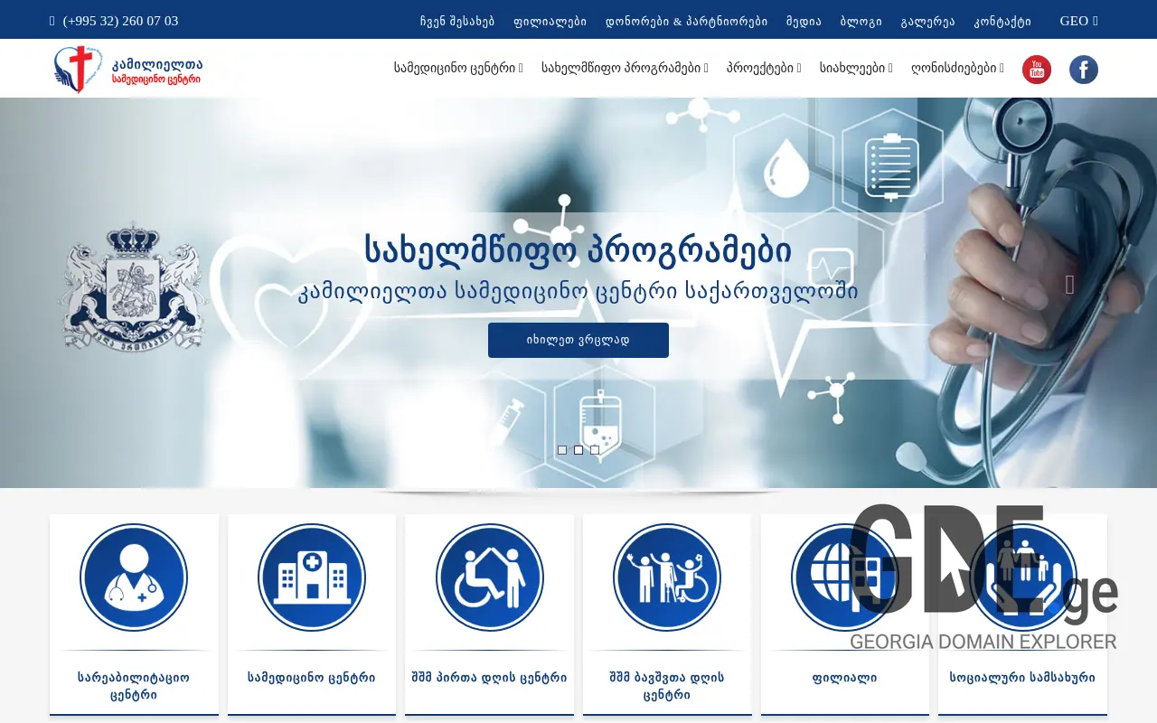 Screenshot of the site camillians.ge at 2025-11-28