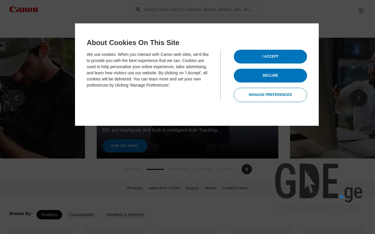 Screenshot of the site canon.ge at 2025-11-28