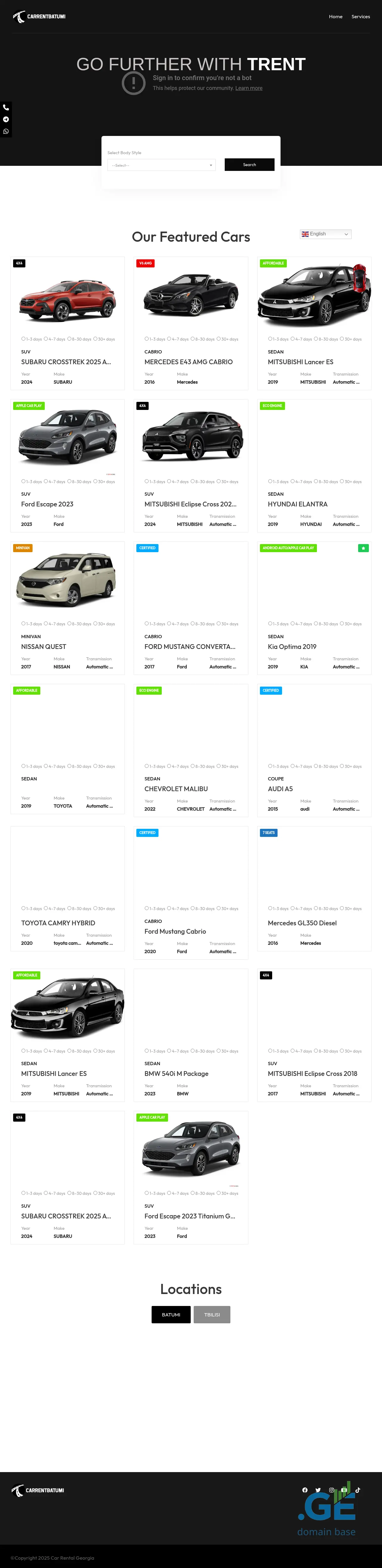 Screenshot of the site carrentbatumi.ge