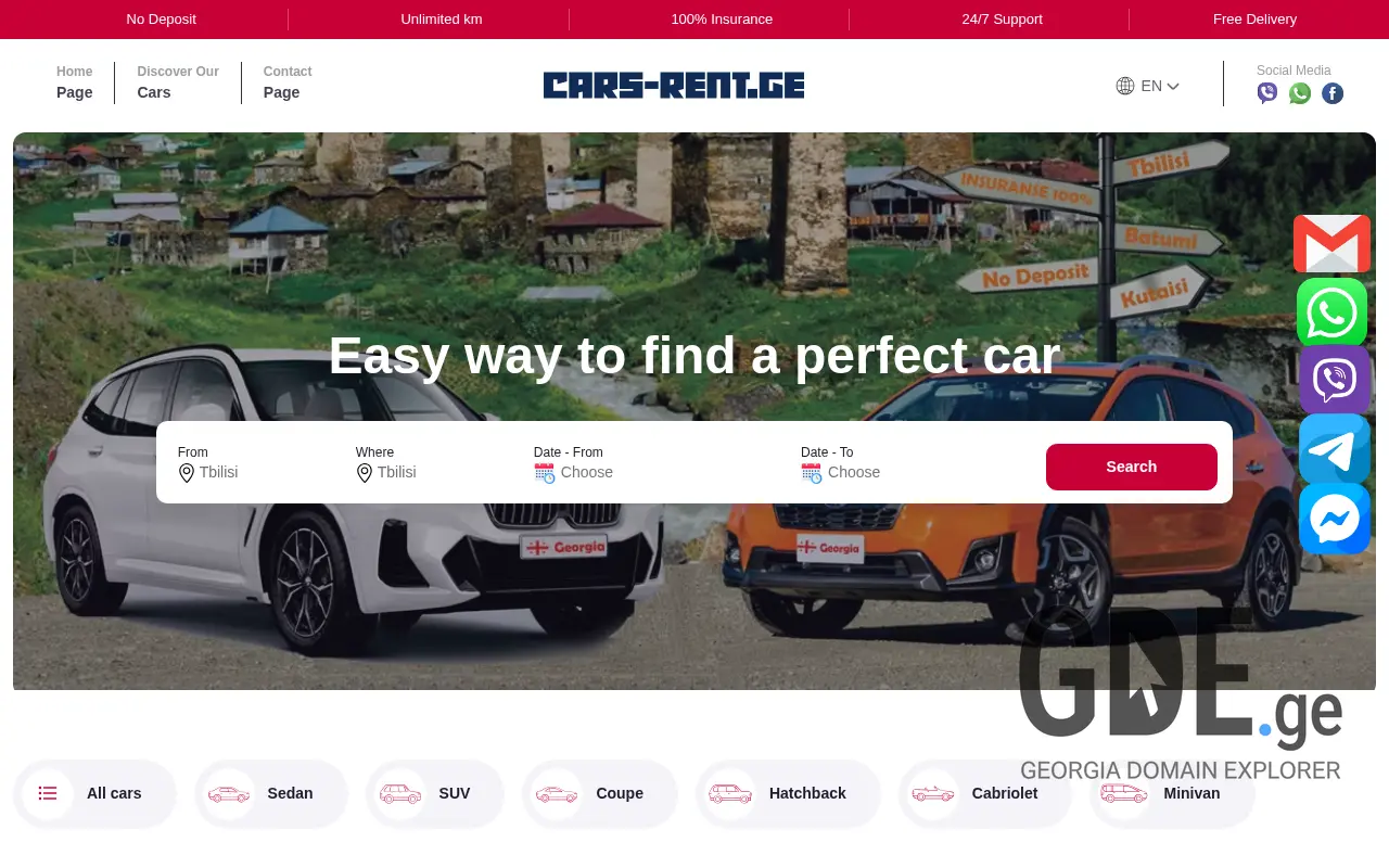 Screenshot of the site cars-rent.ge at 2025-11-28