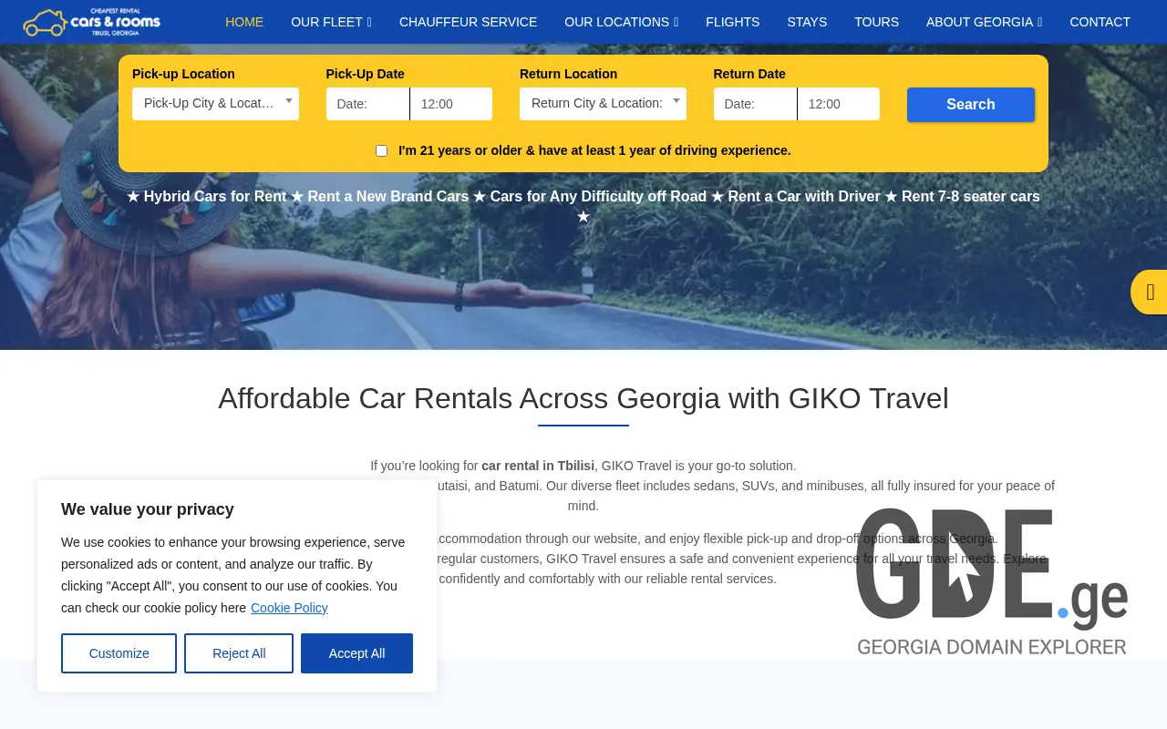 Screenshot of the site carsandrooms.ge at 2025-11-28