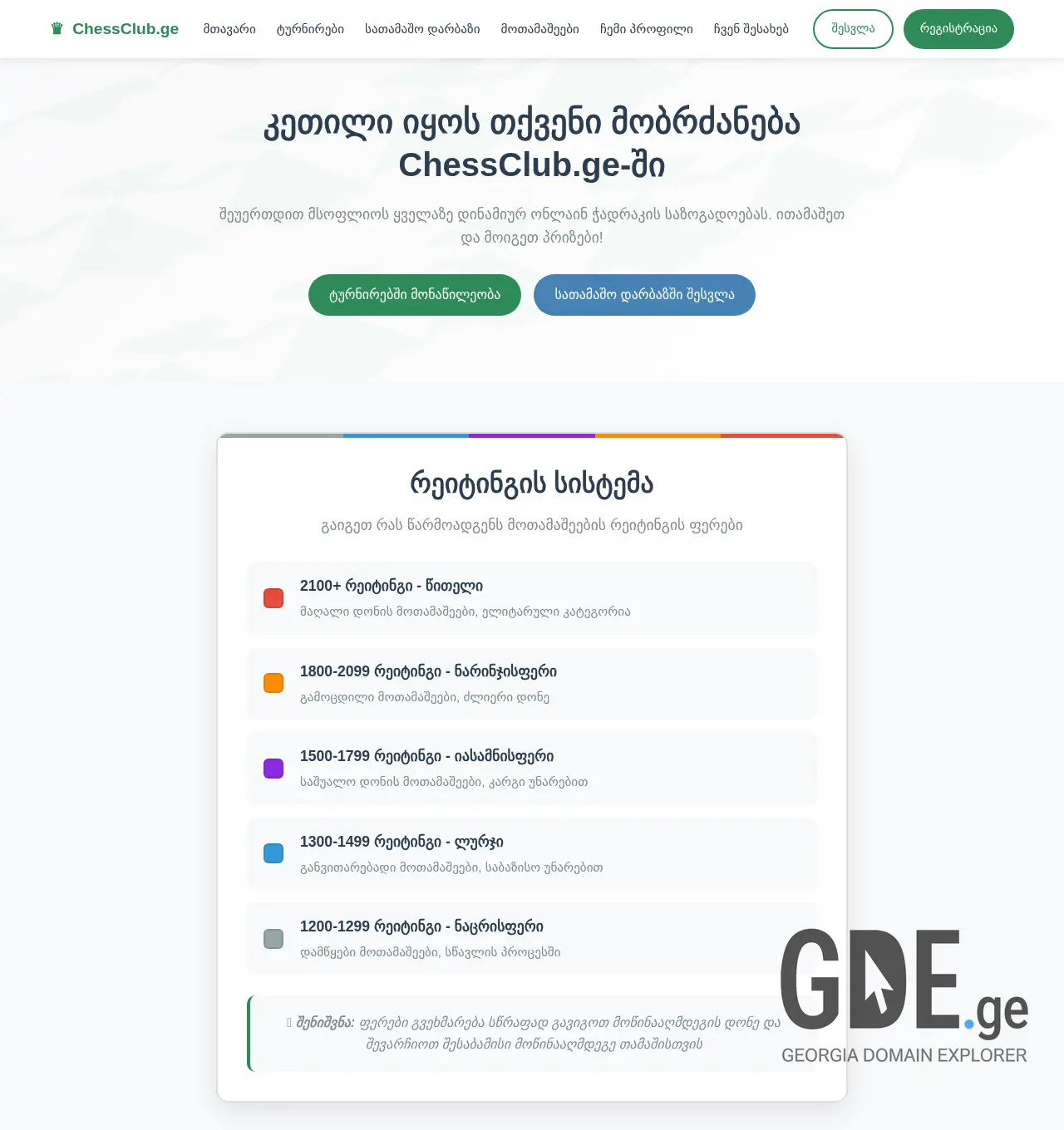 Screenshot of the site chessclub.ge at 2025-12-01