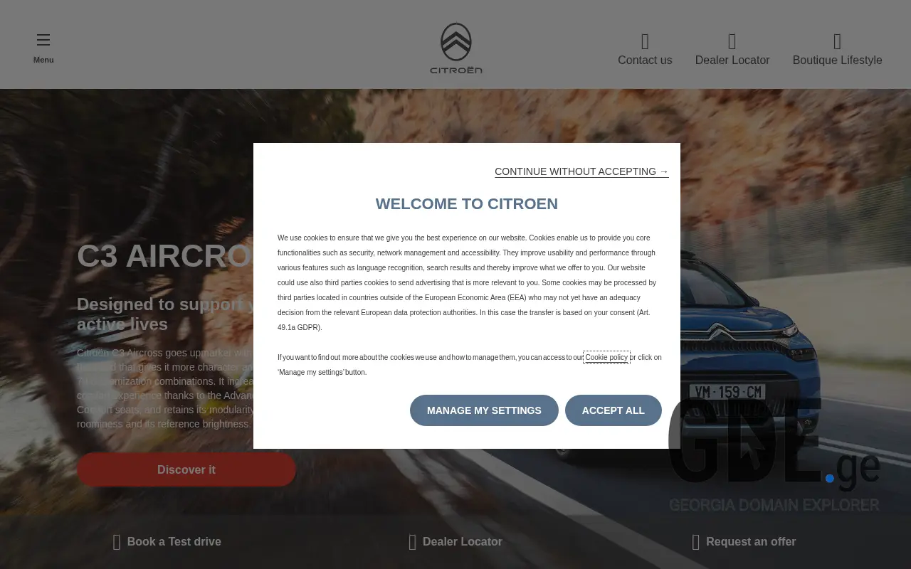 Screenshot of the site citroen.com.ge at 2025-11-27