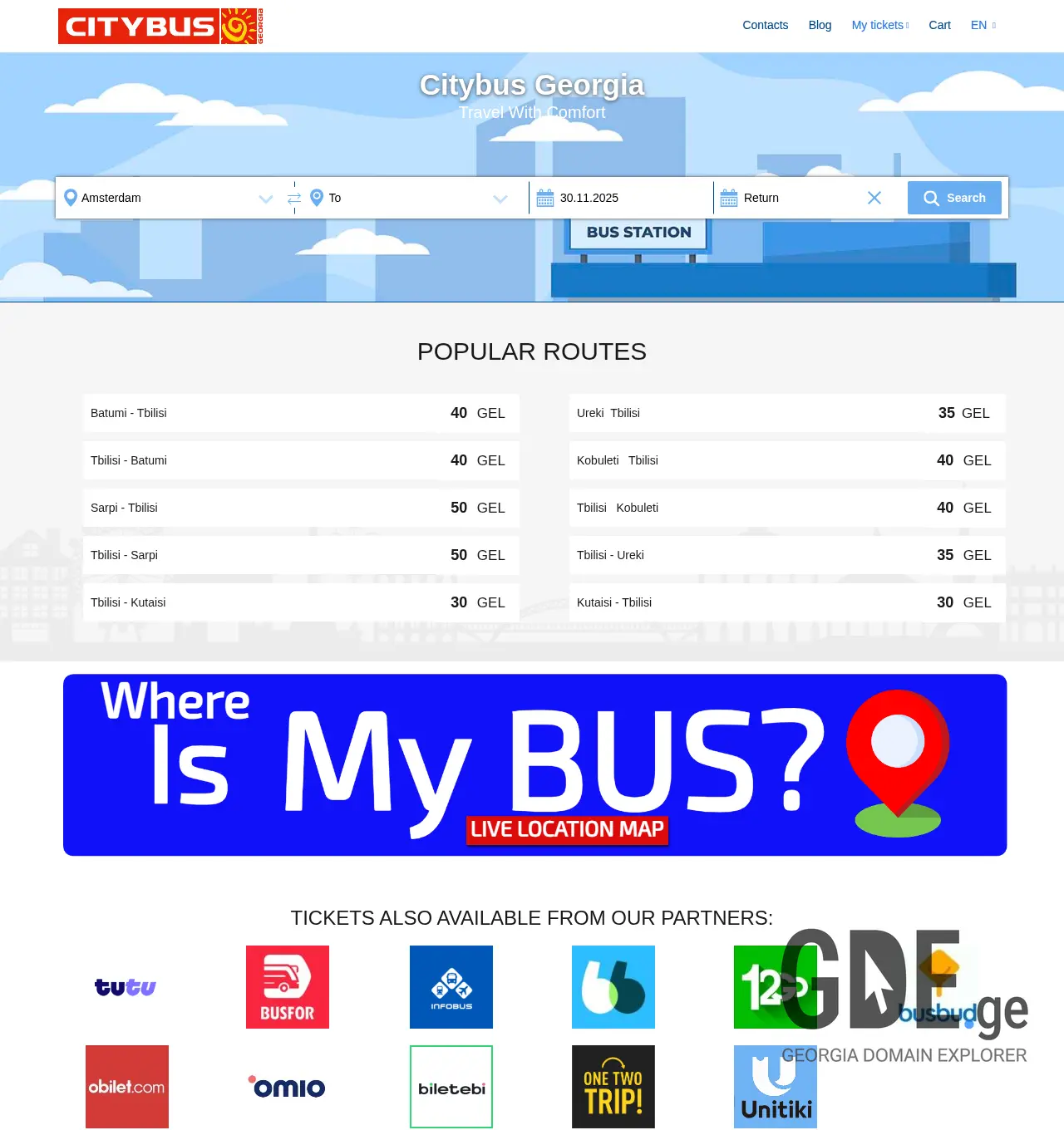 Screenshot of the site citybus.ge at 2025-11-30