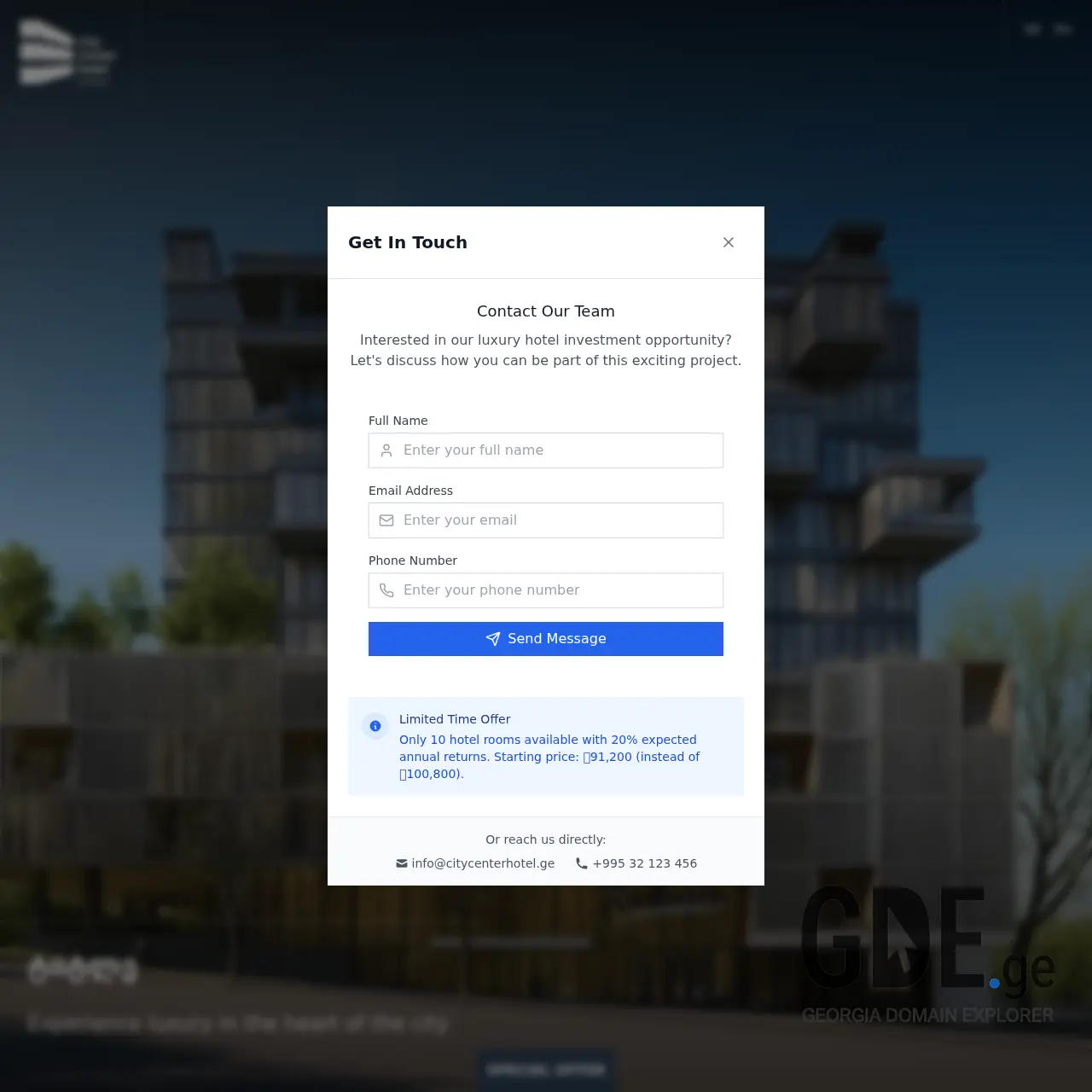 Screenshot of the site citycenterhotel.ge at 2025-12-17