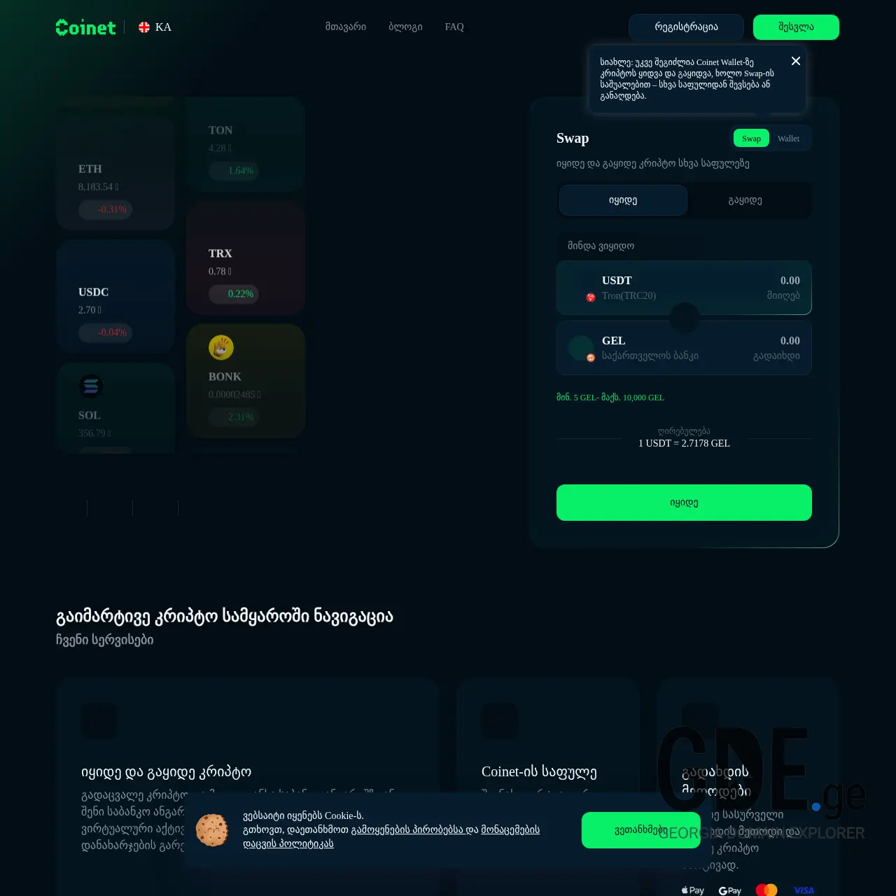 Screenshot of the site coinet.ge at 2025-12-07