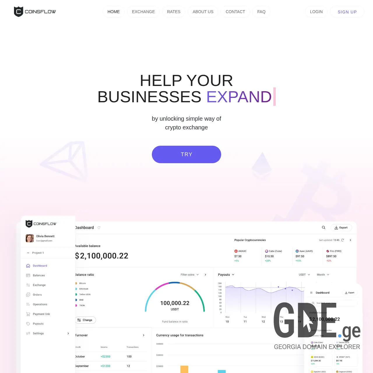 Screenshot of the site coinsflow.ge at 2025-12-07