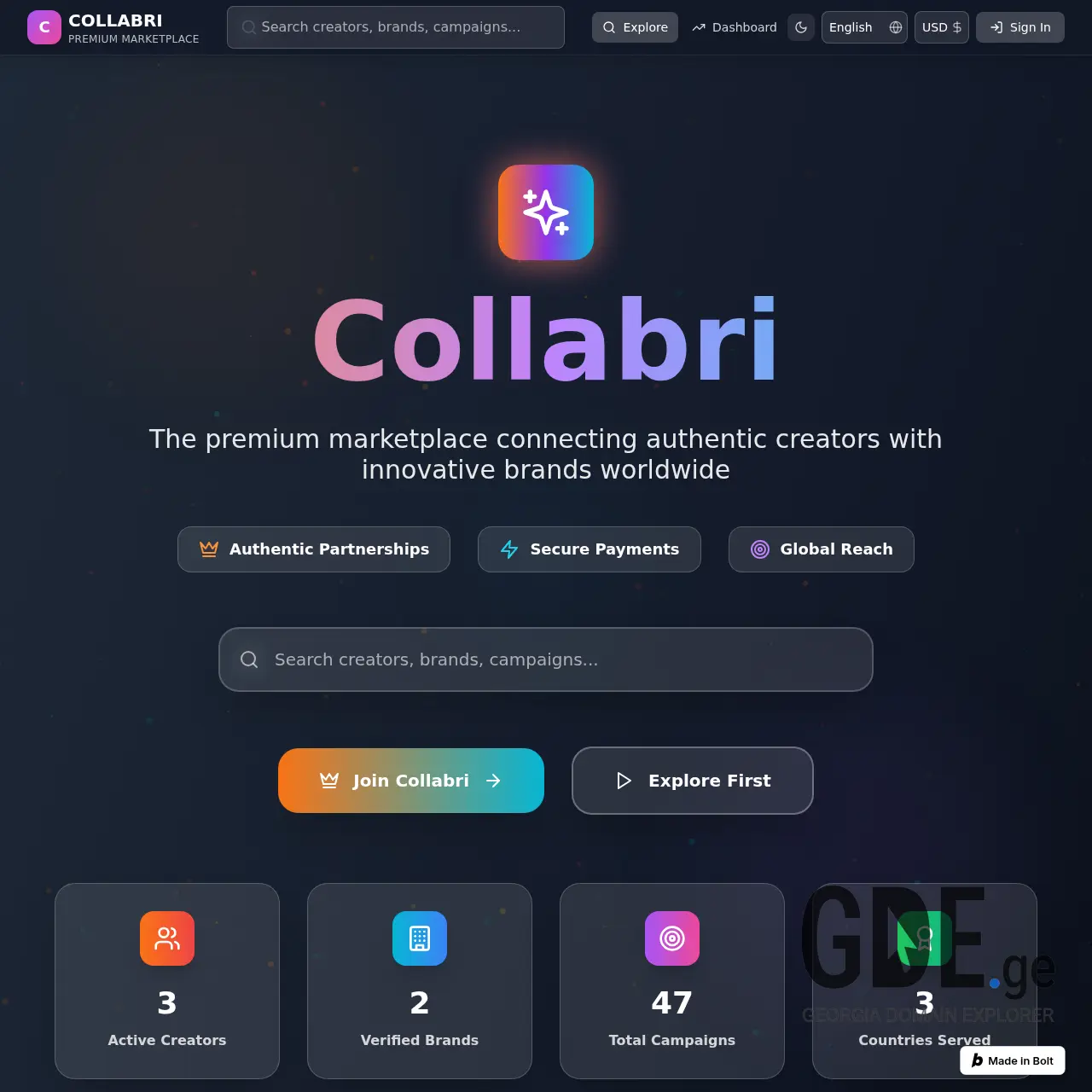 Screenshot of the site collabri.ge at 2025-12-07
