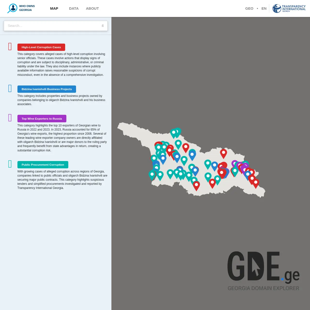 Screenshot of the site corruptionmap.ge at 2025-12-07