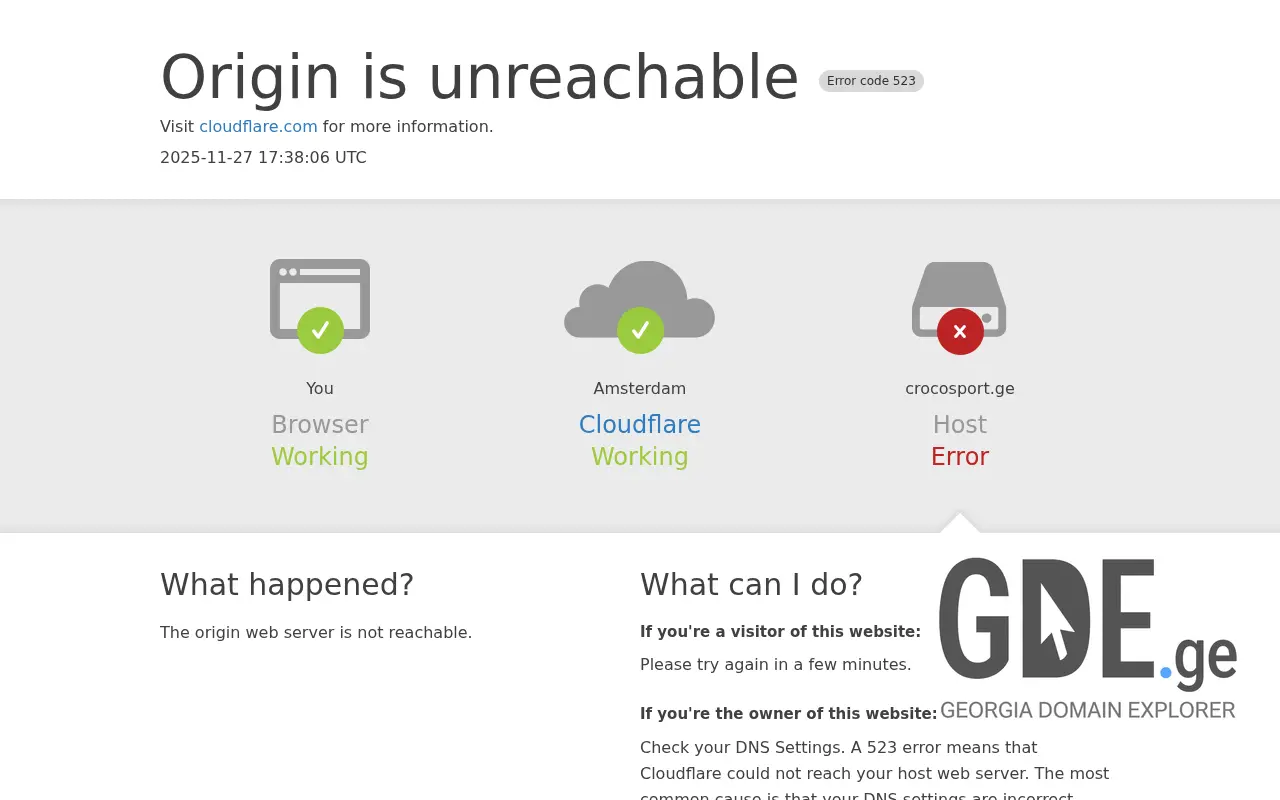 Screenshot of the site crocosport.ge at 2025-11-27