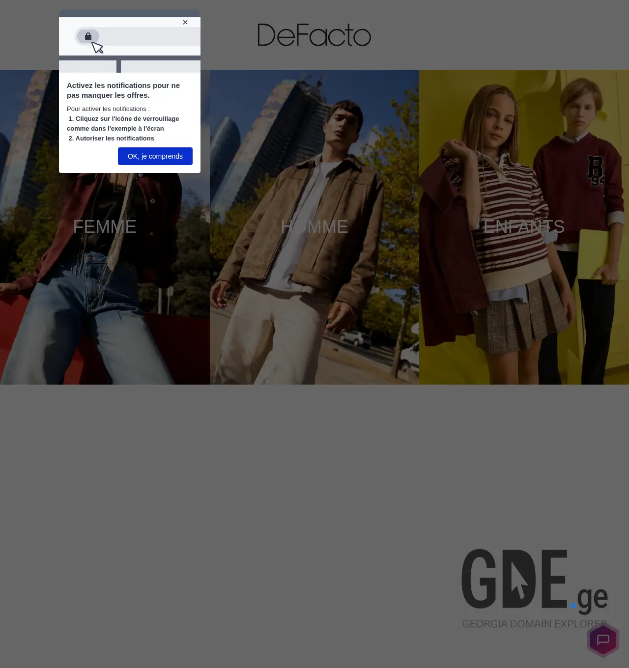 Screenshot of the site defactofashion.ge at 2025-11-30