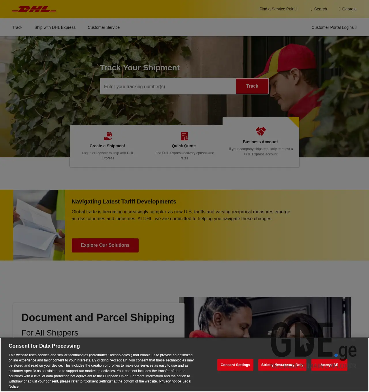 Screenshot of the site dhl.ge at 2025-11-30