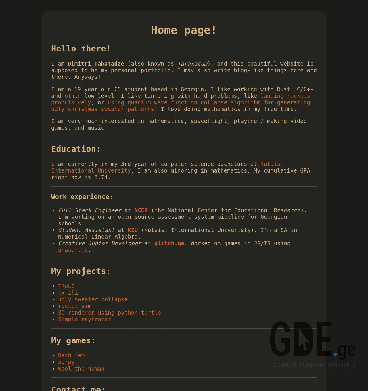 Screenshot of the site dimitri.ge at 2025-11-30