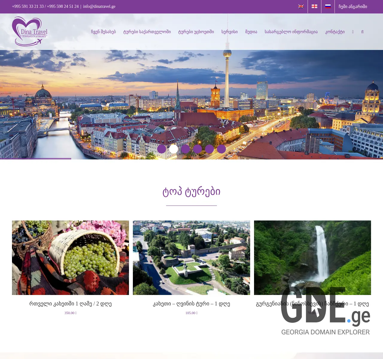 Screenshot of the site dinatravel.ge at 2025-11-26