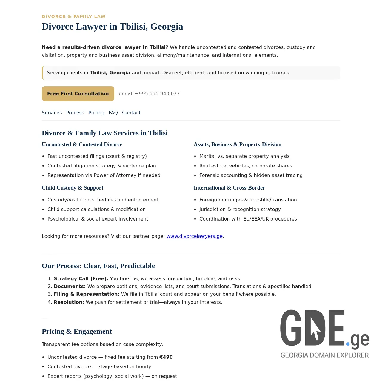 Screenshot of the site divorcelawyer.ge at 2025-12-07