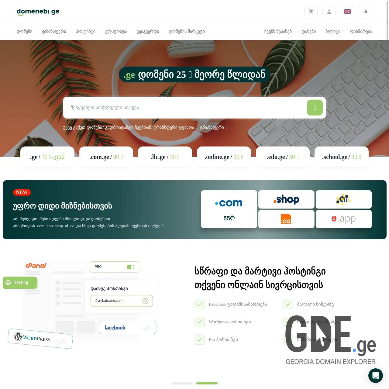 Screenshot of the site domenebi.ge at 2026-01-15